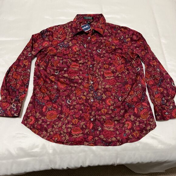 NWT Lauren Ralph Lauren Floral  Button Up Shirt Womens 1X Pink Print NEW - Picture 1 of 13